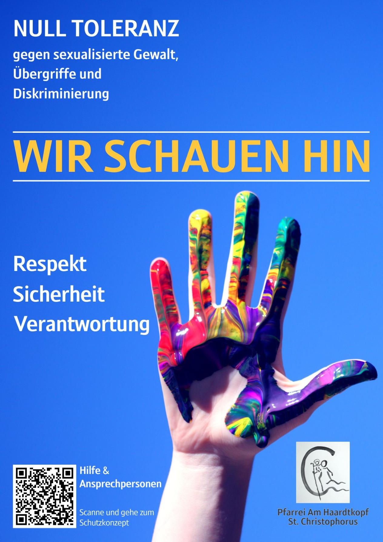 Plakat mit ausgestreckter bemalter Hand
