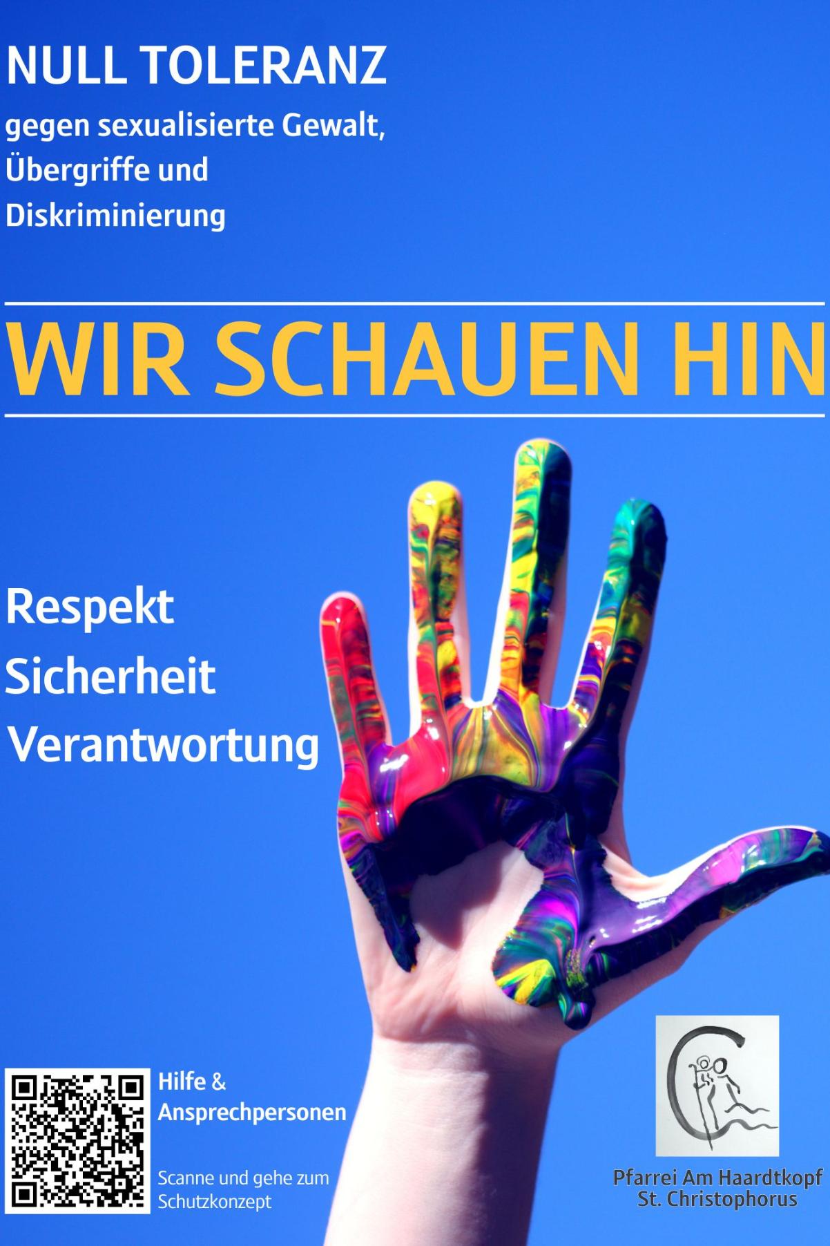 Plakat mit ausgestreckter bemalter Hand